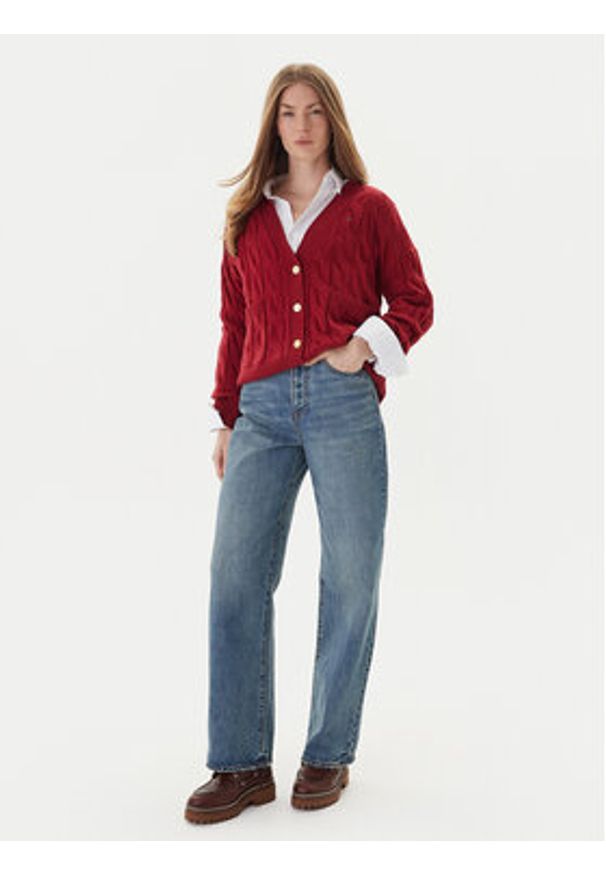TOMMY HILFIGER - Tommy Hilfiger Kardigan WW0WW43089 Czerwony Regular Fit. Kolor: czerwony. Materiał: wełna