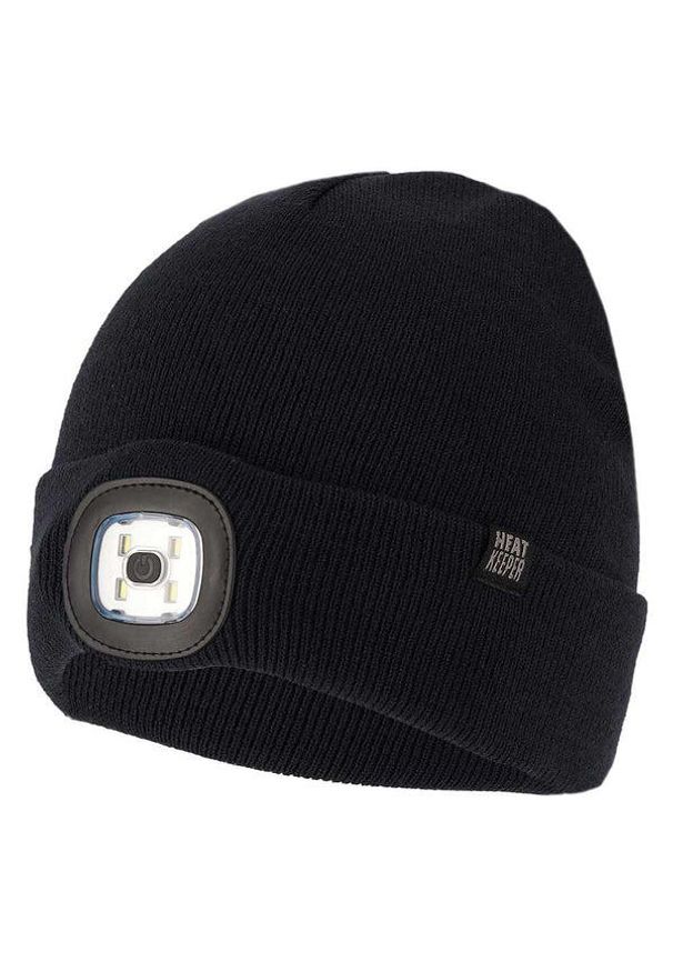 HEAT KEEPER - Czapka termiczna + latarka LED męska - Granatowa - Jeden rozmiar - 2 sztuki. Kolor: niebieski. Materiał: poliakryl. Sezon: zima
