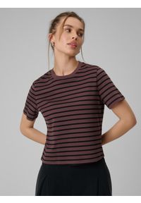 4f - 4F T-shirt regular gładki damski - brązowy M. Okazja: na co dzień. Kolor: brązowy. Materiał: bawełna, dzianina. Długość rękawa: krótki rękaw. Długość: krótkie. Wzór: gładki. Styl: casual #1