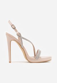 Born2be - Beżowe Szpilki Sandały Ozdobione Cyrkoniami i Transparentnymi Paskami Vikialie. Zapięcie: pasek. Kolor: beżowy. Wzór: aplikacja. Obcas: na szpilce. Styl: elegancki, klasyczny #5