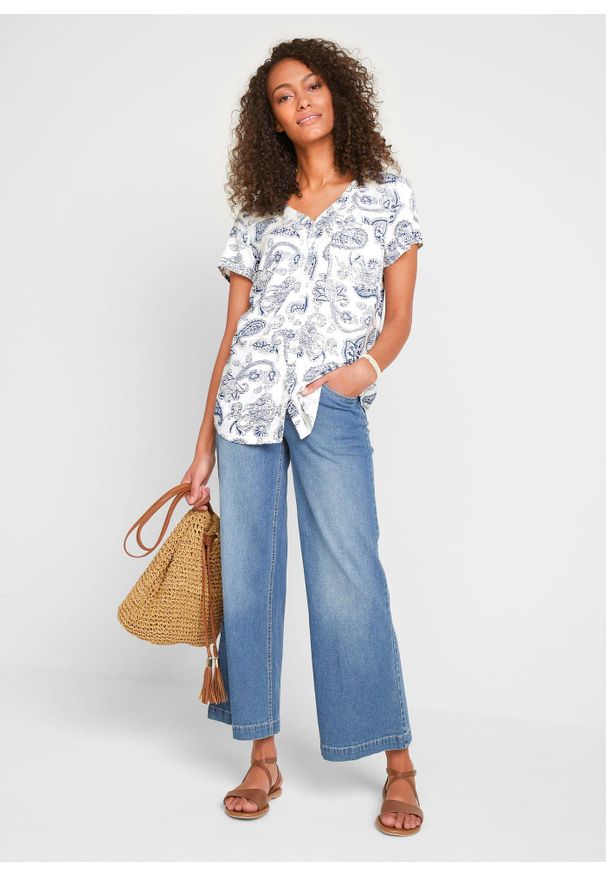 bonprix - Bluzka, krótki rękaw. Kolor: biały. Długość rękawa: krótki rękaw. Długość: krótkie. Wzór: nadruk