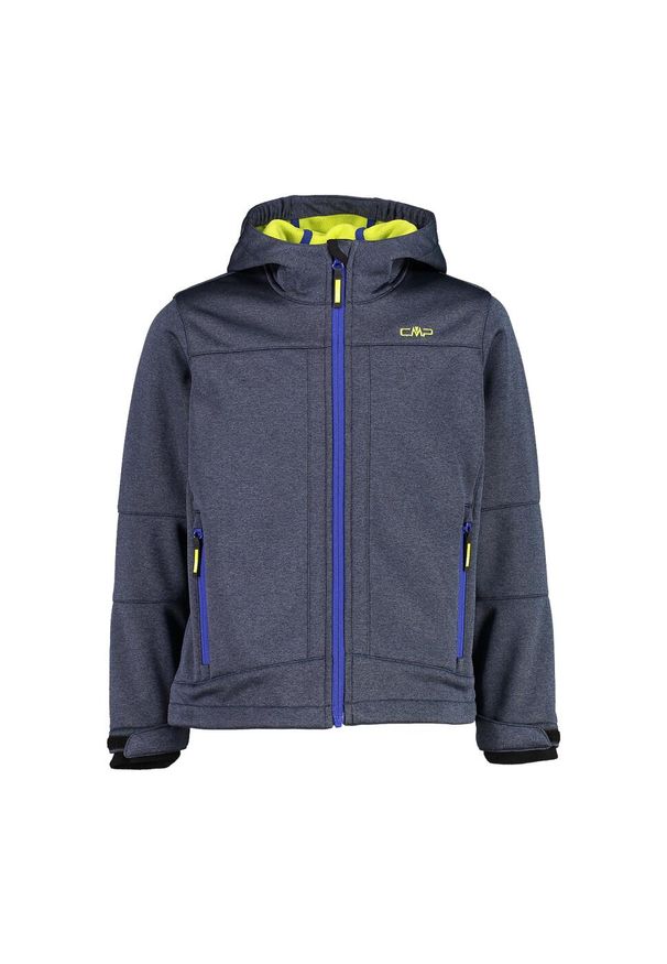 Kurtka dziecięca rowerowa CMP 3A00094M. Okazja: na co dzień. Typ kołnierza: kaptur. Kolor: wielokolorowy, niebieski, żółty. Materiał: softshell. Styl: casual, sportowy