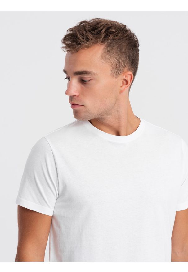 Ombre Clothing - T-shirt męski klasyczny bawełniany BASIC - biały V14 OM-TSBS-0146 - L. Kolor: biały. Materiał: bawełna. Styl: klasyczny