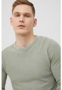 Jack & Jones sweter bawełniany męski kolor zielony lekki. Okazja: na co dzień. Kolor: zielony. Materiał: bawełna. Wzór: ze splotem. Styl: casual #4