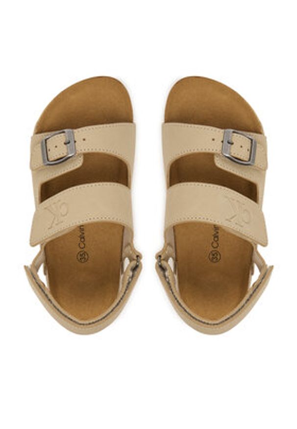 Calvin Klein Sandały Velcro V3X2-83328-0315 D Beżowy. Kolor: beżowy. Materiał: skóra