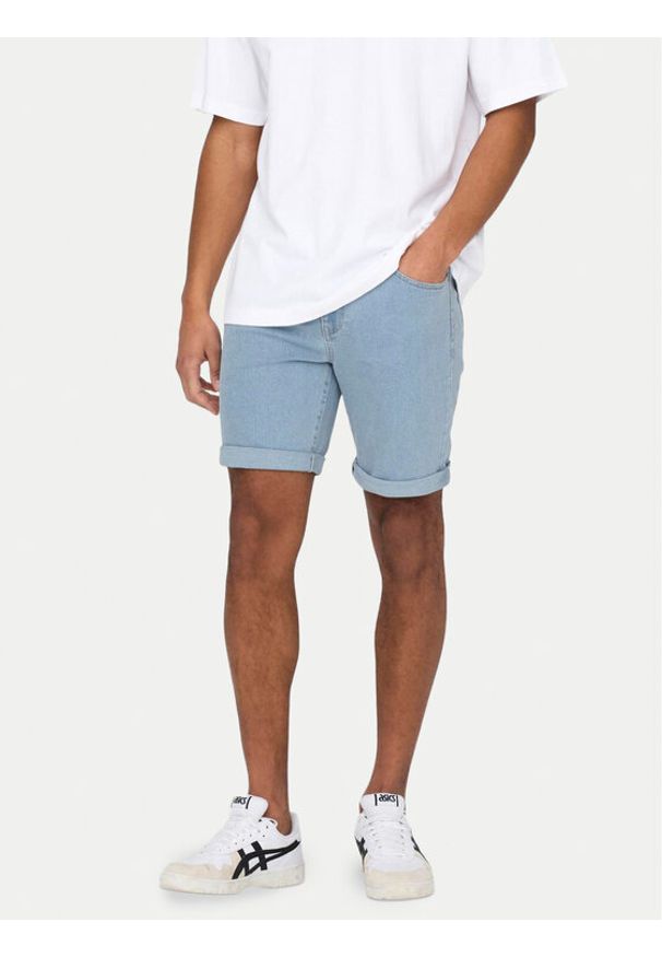Only & Sons Szorty jeansowe Ply 22029038 Niebieski Regular Fit. Kolor: niebieski. Materiał: syntetyk, bawełna