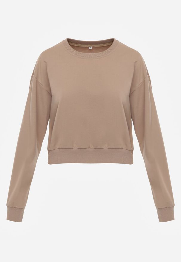 Renee - Ciemnobeżowa Bluza z Bawełną ze Ściągaczami przy Rękawach i w Pasie Alberia. Kolor: beżowy. Materiał: bawełna