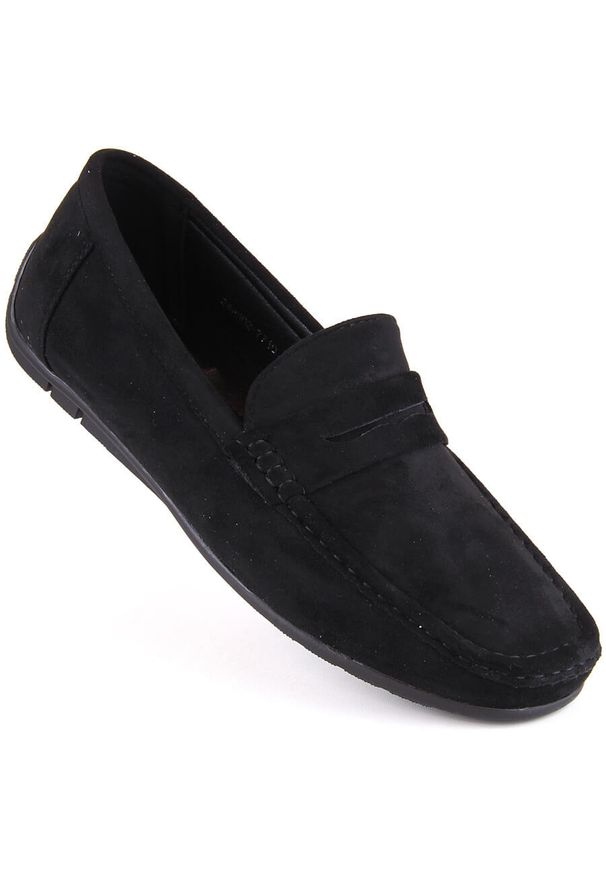 NEWS - Zamszowe półbuty mokasyny męskie wsuwane czarne Unisoft 7710. Zapięcie: bez zapięcia. Kolor: czarny. Materiał: zamsz