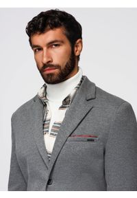 Ombre Clothing - Dzianinowa męska marynarka o dopasowany kroju - jasnoszara V2 - Rozmiar: XL. Okazja: na spotkanie biznesowe, do pracy, na co dzień. Kolor: szary. Materiał: dzianina. Styl: klasyczny, biznesowy, casual, elegancki #6