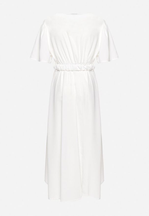 Born2be - Biała Rozkloszowana Sukienka Kopertowa z Gumką w Talii i Ozdobnym Paskiem Vasena. Kolor: biały. Typ sukienki: kopertowe. Styl: elegancki