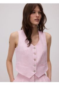 Reserved - Lniana kamizelka - pastelowy róż. Kolor: różowy. Materiał: len