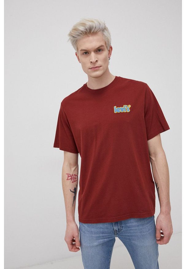Levi's® - Levi's T-shirt bawełniany kolor bordowy gładki. Okazja: na spotkanie biznesowe. Kolor: czerwony. Materiał: bawełna. Wzór: gładki. Styl: biznesowy
