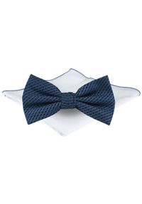 Mucha Męska z Poszetką - Chattier - Granatowa z Drobnym Wzorem. Kolor: niebieski. Styl: elegancki, sportowy #1