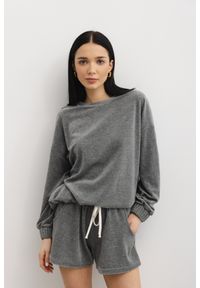 marsala-butik.pl - Gładka bluza wykonana z weluru w kolorze DARK GREY - CORBY VELVET-M/L. Materiał: welur. Wzór: gładki #1