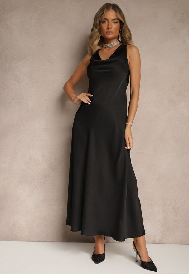 Renee - Czarna Taliowana Sukienka Vices Wiązana przy Karku Zinvea. Kolor: czarny. Typ sukienki: proste. Styl: elegancki