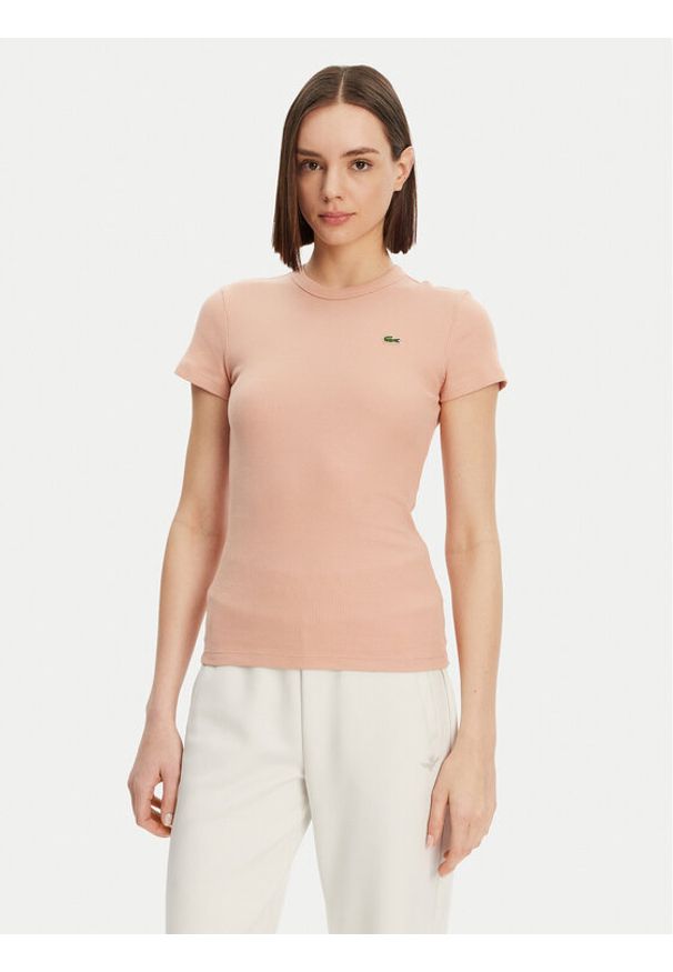 Lacoste T-Shirt TF5538 Pomarańczowy Slim Fit. Kolor: pomarańczowy. Materiał: bawełna