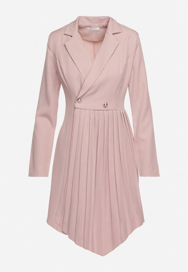 Born2be - Różowa Rozkloszowana Sukienka Mini z Kopertową Górą i Plisami na Dole Lontasa. Kolor: różowy. Typ sukienki: kopertowe. Styl: elegancki. Długość: mini