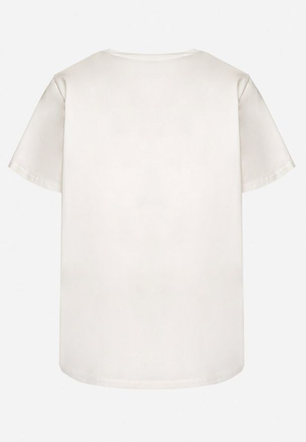 Born2be - Biały T-shirt z Bawełny Ozdobiony Kwiatami Marionis. Okazja: na co dzień. Kolor: biały. Materiał: bawełna. Wzór: kwiaty, aplikacja. Styl: elegancki, casual, klasyczny