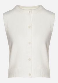 Born2be - Biała Rozpinana Kamizelka z Wełną Eravina. Okazja: na co dzień. Kolor: biały. Materiał: wełna. Styl: klasyczny, casual, elegancki #5