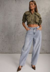 Renee - Niebieskie Jeansy Typu Loose z Bawełną High Waist Maeriala. Okazja: na co dzień. Stan: podwyższony. Kolor: niebieski. Styl: casual #1