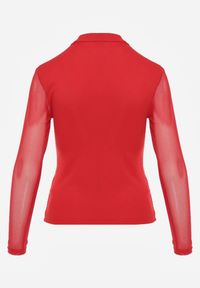 Renee - Czerwona Bluzka z Siateczkowym Dekoltem i Rękawami Lunesa. Okazja: na imprezę. Kolor: czerwony. Długość rękawa: na ramiączkach #6