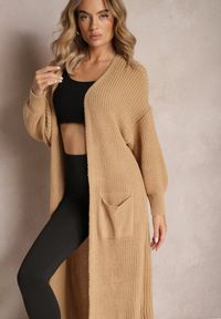 Renee - Brązowy Długi Kardigan Oversize Angellona. Kolor: beżowy. Długość: długie