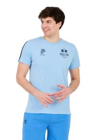 La Martina - LA MARTINA Błękitny męski t-shirt Jersey, Rozmiar M. Kolor: niebieski. Materiał: jersey #7