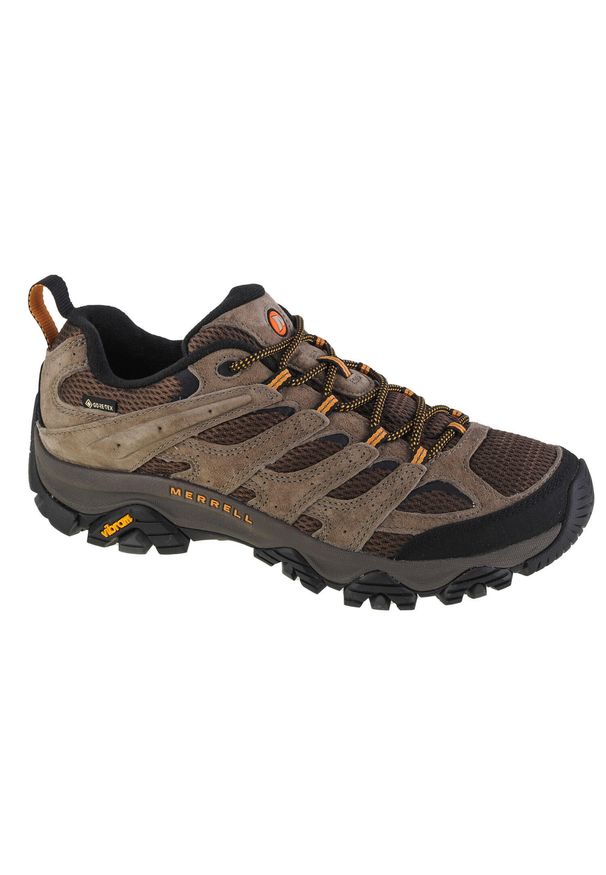 Buty turystyczne męskie Merrell Moab 3 GTX. Zapięcie: sznurówki. Kolor: beżowy, wielokolorowy, brązowy. Materiał: materiał, zamsz, syntetyk, tkanina, guma. Szerokość cholewki: normalna. Sport: bieganie
