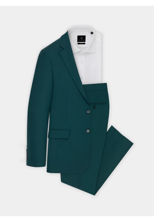 Pako Lorente - PAKO LORENTE – Zielone spodnie garniturowe P22SF-6G-017-Z-S. Kolor: zielony. Materiał: wełna. Wzór: gładki. Styl: elegancki
