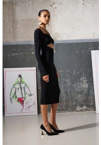 Karl Lagerfeld sukienka KL x The Ultimate icon kolor czarny midi dopasowana. Typ kołnierza: dekolt w karo. Kolor: czarny. Materiał: materiał, dzianina. Długość rękawa: długi rękaw. Typ sukienki: dopasowane. Długość: midi #8