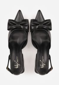 Renee - Czarne Szpilki Slingback Ozdobione z Przodu Kokardą Urea. Zapięcie: sprzączka. Kolor: czarny. Wzór: aplikacja. Obcas: na szpilce. Styl: elegancki, wizytowy #5