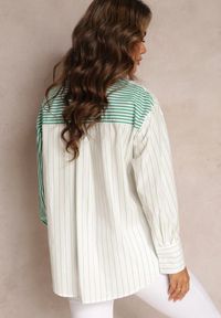Renee - Zielono-Biała Koszula Oversize w Paski Issele. Kolor: biały. Materiał: materiał. Wzór: paski. Styl: elegancki #4
