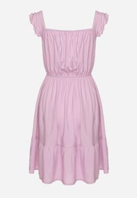 Born2be - Fioletowa Sukienka z Wiskozą o Rozkloszowanym Kroju z Gumką w Pasie Lirimere. Okazja: na co dzień. Typ kołnierza: kołnierz z falbankami. Kolor: fioletowy. Materiał: wiskoza. Długość rękawa: na ramiączkach. Styl: casual, elegancki #7