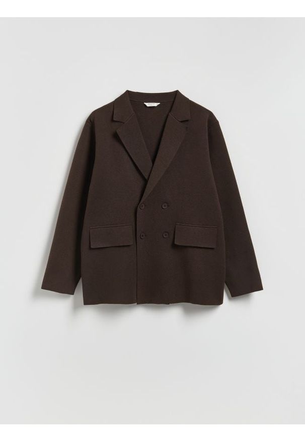 Reserved - Kardigan z domieszką wełny - ciemnobrązowy. Kolor: brązowy. Materiał: wełna