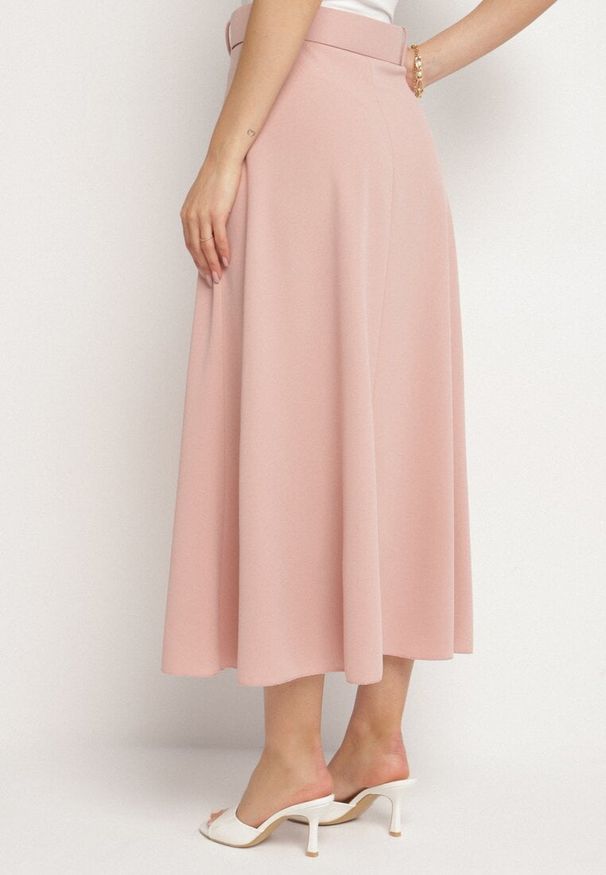 Born2be - Różowa Gładka Spódnica Maxi z Gumką w Pasie i Klamrą Orirsa. Kolor: różowy. Wzór: gładki. Styl: elegancki