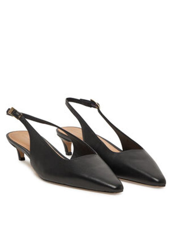 TOMMY HILFIGER - Tommy Hilfiger Czółenka Squared Toe Kitten Slingback FW0FW08711 Czarny. Kolor: czarny. Materiał: skóra