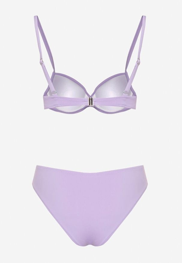 Born2be - Fioletowe Bikini Biustonosz z Trójkątną Ozdobą i Majtki Typu Figi Natisalia. Kolor: fioletowy. Wzór: aplikacja