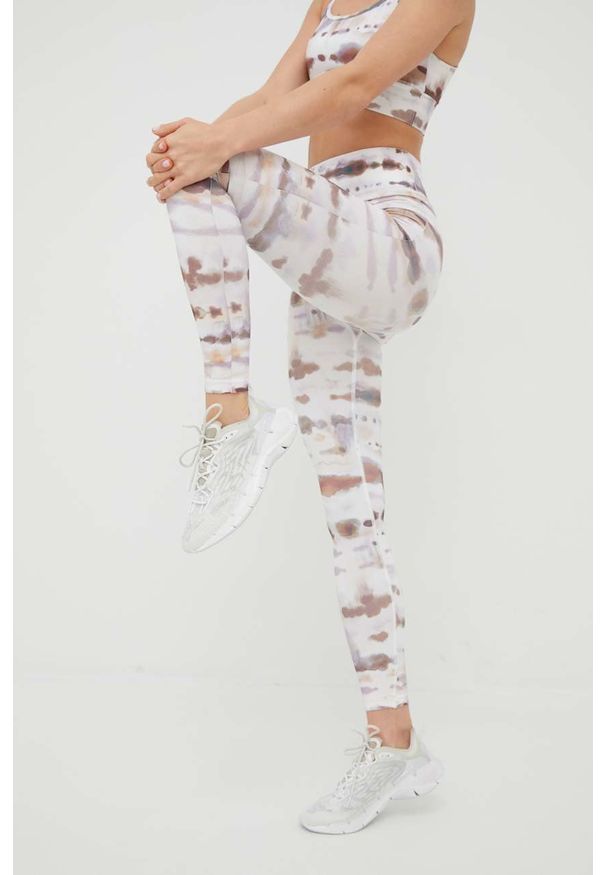 Only Play legginsy treningowe damskie kolor biały wzorzyste. Kolor: biały. Materiał: włókno, skóra, materiał