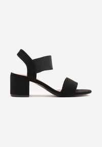 Renee - Czarne Sandały na Kwadratowym Słupku z Imitacji Zamszu Claudie. Okazja: na co dzień. Zapięcie: pasek. Kolor: czarny. Wzór: paski. Materiał: zamsz. Sezon: wiosna. Obcas: na słupku. Styl: casual, elegancki. Wysokość obcasa: średni #9