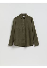 Reserved - Lniana koszula regular fit - ciemnozielony. Kolor: zielony. Materiał: len