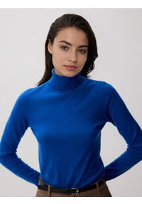 Reserved - Wełniany sweter z golfem - niebieski. Typ kołnierza: golf. Kolor: niebieski. Materiał: wełna #1