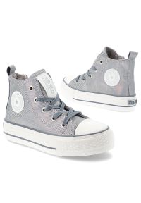 Big-Star - Srebrne Trampki Big Star Modne Obuwie Dziecięce. Okazja: na co dzień. Wysokość cholewki: przed kolano. Zapięcie: sznurówki. Kolor: srebrny. Materiał: materiał. Szerokość cholewki: normalna. Styl: casual, klasyczny #4