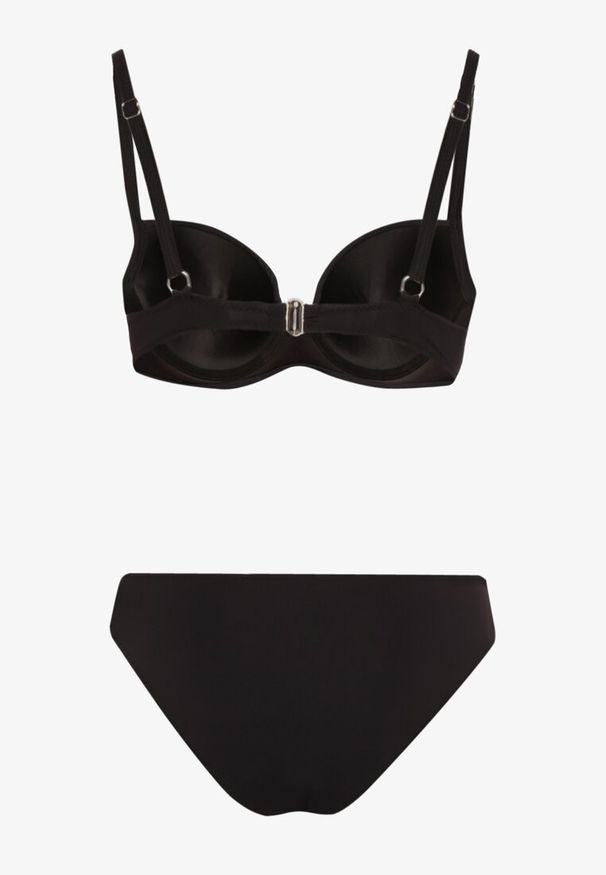 Born2be - Czarny Komplet Dwuczęściowy Bikini Biustonosz z Metalowym Zapięciem Majtki Typu Figi Vertella. Kolor: czarny