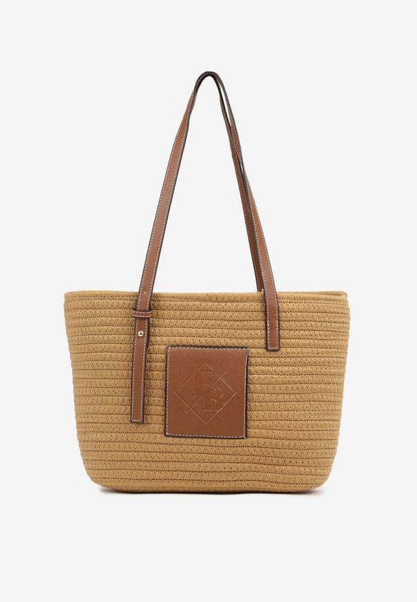 Born2be - Ciemnobeżowa Szydełkowa Torebka Shopperka z Bawełny Savonique. Kolor: beżowy. Styl: klasyczny, elegancki, casual