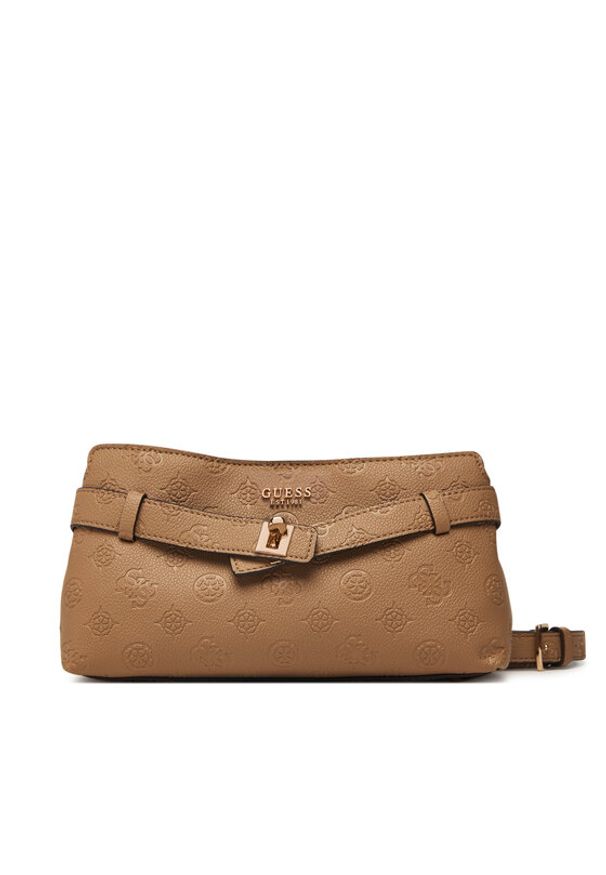 Guess Torebka Ella Logo Mini HWPD97 46730 Beżowy ciemny. Kolor: beżowy. Materiał: skórzane