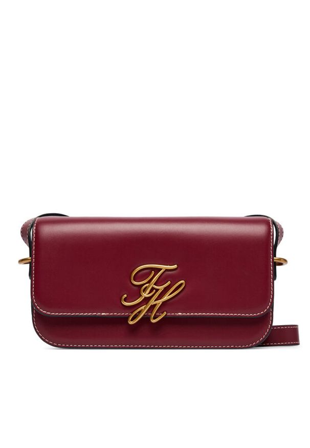 TOMMY HILFIGER - Tommy Hilfiger Torebka Th Script Flap Crossover AW0AW18399 Bordowy. Kolor: czerwony. Materiał: skórzane