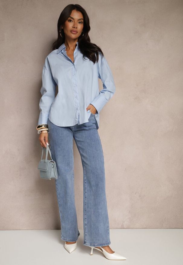 Renee - Niebieskie Szerokie Jeansy z Bawełną i Wiskozą High Waist Elresia. Okazja: na co dzień. Stan: podwyższony. Kolor: niebieski. Styl: elegancki, casual
