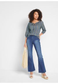 bonprix - Tunika T-shirtowa z rękawami 3/4, w paski. Kolor: niebieski. Wzór: paski #2