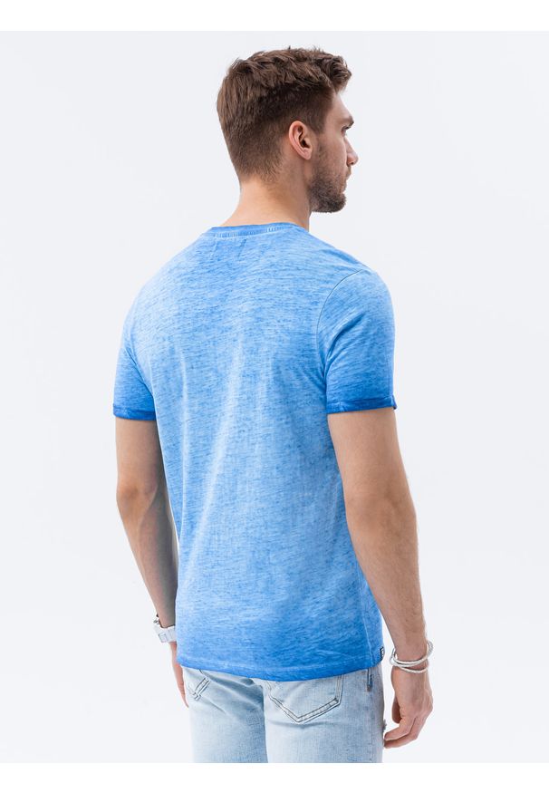 Ombre Clothing - T-shirt męski bawełniany S1388 - niebieski - XXL. Kolor: niebieski. Materiał: bawełna