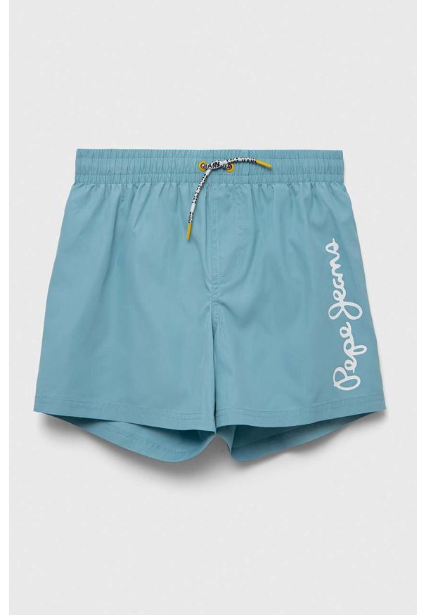 Pepe Jeans szorty kąpielowe dziecięce kolor turkusowy z nadrukiem. Kolor: turkusowy. Materiał: tkanina. Wzór: nadruk
